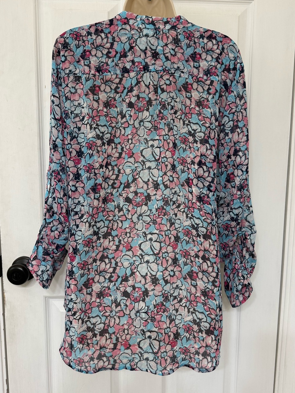 Kut from the Kloth Jasmine Floral Sheer Button Down Blouse Top Size L - Picture 4 of 11